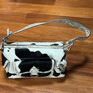 Hype Black and White Cowhide and Leather Shoulder Bag